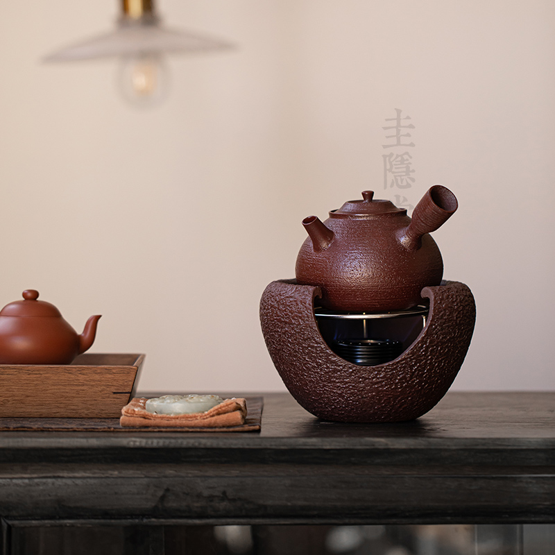 圭隐堂粗陶侧把泡茶壶煮茶壶家用覆古酒精温茶炉碳炉煮茶炉套装