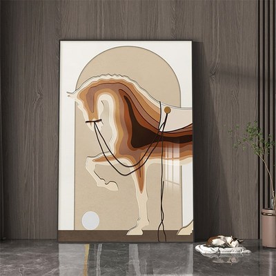 布尔诺镂空画轻j奢玄关过道装饰画墙壁抽象骏马客厅竖款实物画