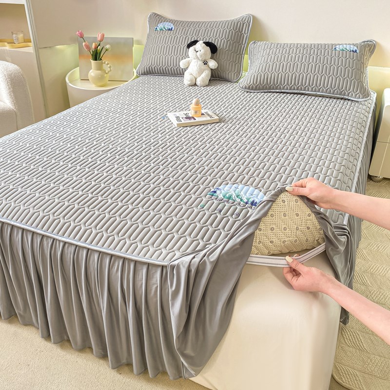 夏季乳胶冰丝凉席夏被四件套床裙款空调软蓆子床垫三件套可机水洗