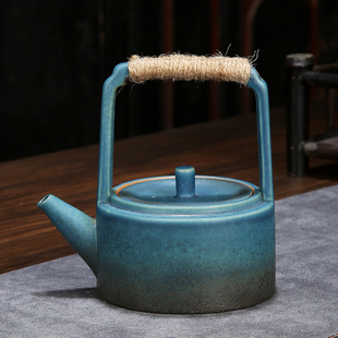复古功夫茶具纯手工陶瓷泡茶提梁侧把壶 粗陶茶壶单壶家用大号日式