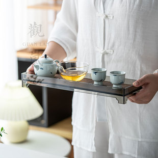 家用桌旗干泡茶盘垫 观岚灰色亚克力干泡茶盘茶席复古茶具杯垫中式