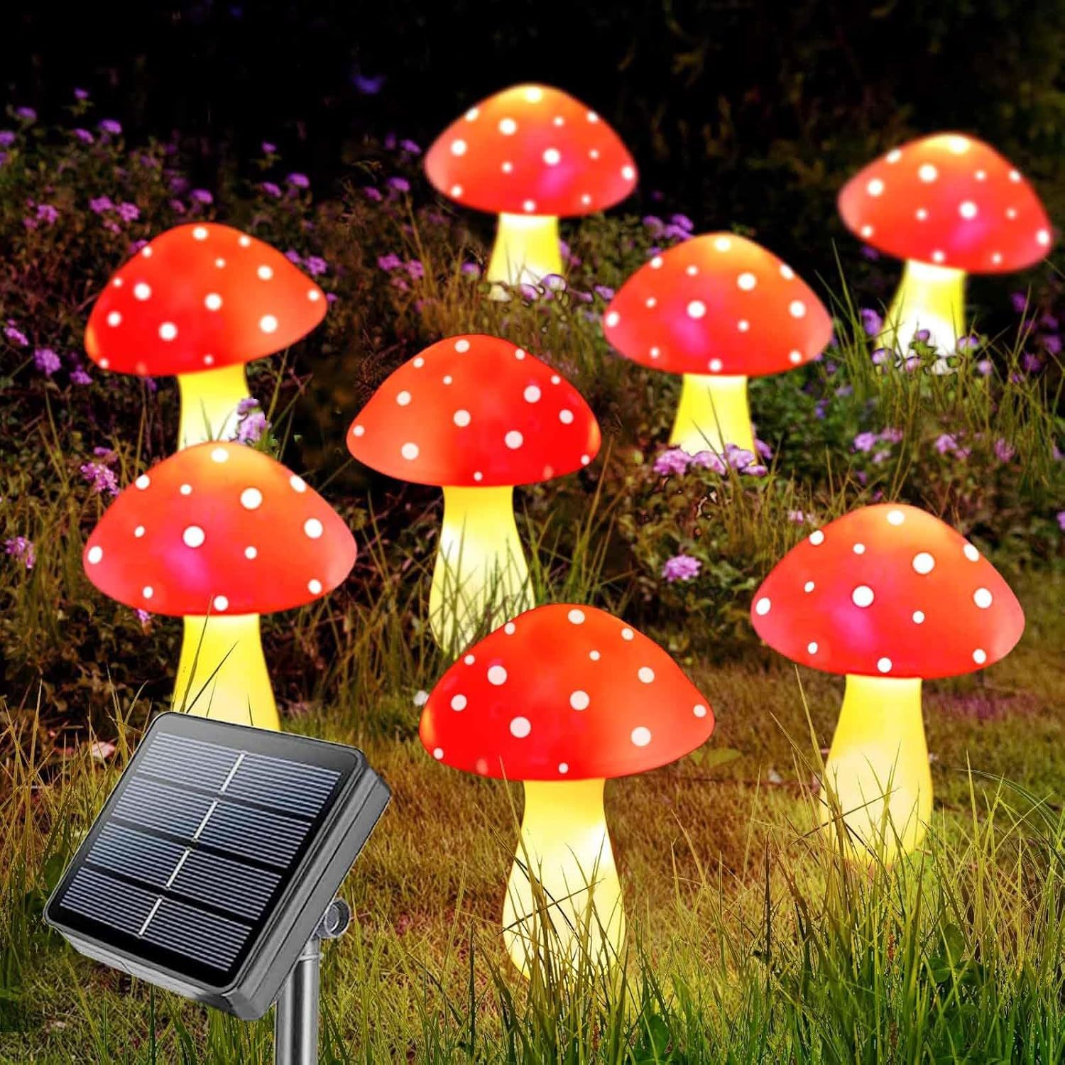 太阳能仿真蘑菇装饰灯户外庭院LED彩灯光控花园布置草坪地插灯串