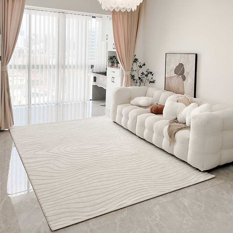 宇秀地毯2023客厅奶油风米白色现代简约沙发纯色条纹卧室地垫家用