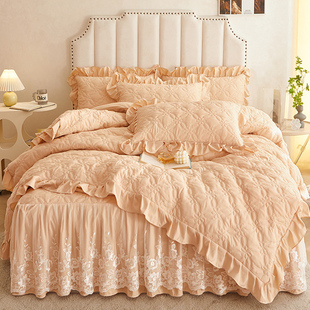 四件套被套高档蕾丝花边公主风四季 a类全夹棉牀裙款 通用牀上用品