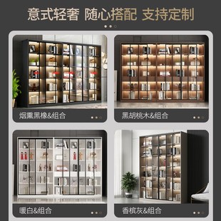 实木书柜落地家用客厅展示柜置物柜带推拉玻璃门定制移门书架书橱