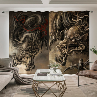 日式 创意遮光复古窗帘 刺青工作室背景窗帘艺术纹身店隔断装 饰个性