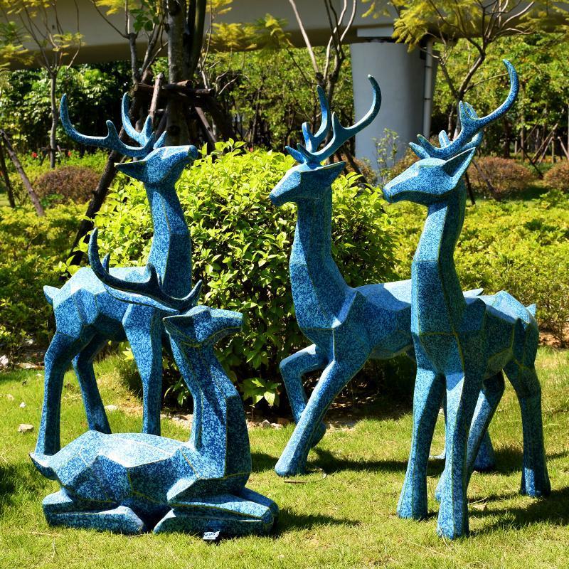 户外玻璃钢雕塑抽象几何仿真梅花鹿块面草坪公园装饰品售楼部摆件