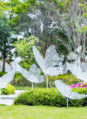 户外不锈钢镂空蝴蝶蒲公英花朵金属雕塑园林草坪动物铁艺装饰摆件