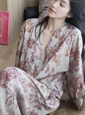 〈露月今秋〉秋冬2025新款新中式国风印花长裤长袖睡衣家居服套装