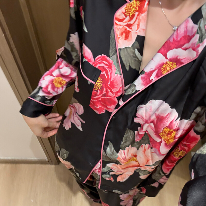 V秘同款高级感印花长裤长袖睡衣