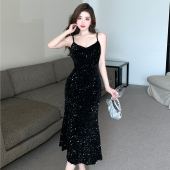 亮片吊带连衣裙礼服裙宴会女气质高端轻奢小众夜店装 性感包臀长裙