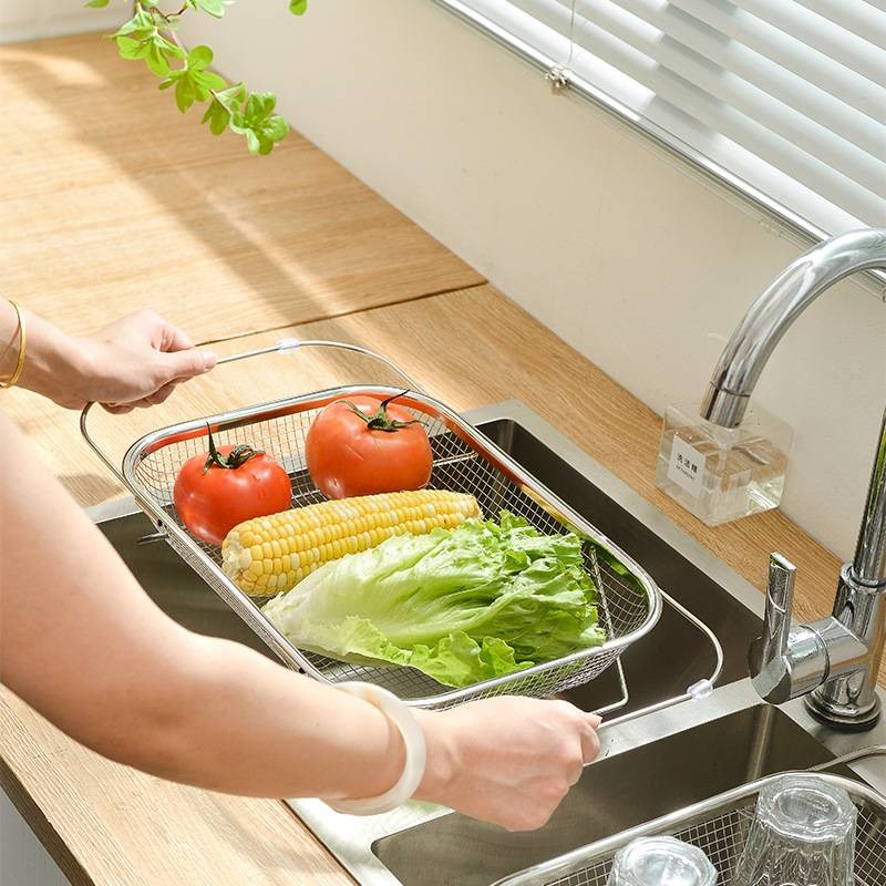 不锈钢伸缩沥水篮放碗家用厨房水槽沥水架洗菜筐果蔬X水果盆滤水