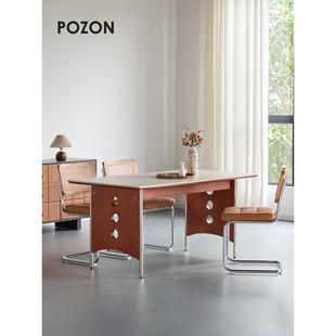 Pozon公园 板岩餐桌和椅子组合家用实木矩形餐桌大长桌覆 古董风格