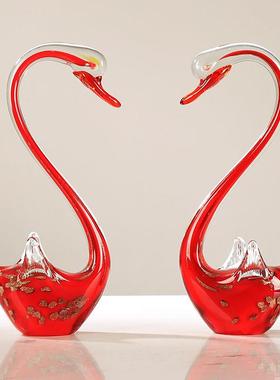 艺术大师手作琉璃天鹅摆件现代轻奢极简样板房别墅客厅玄关装饰品