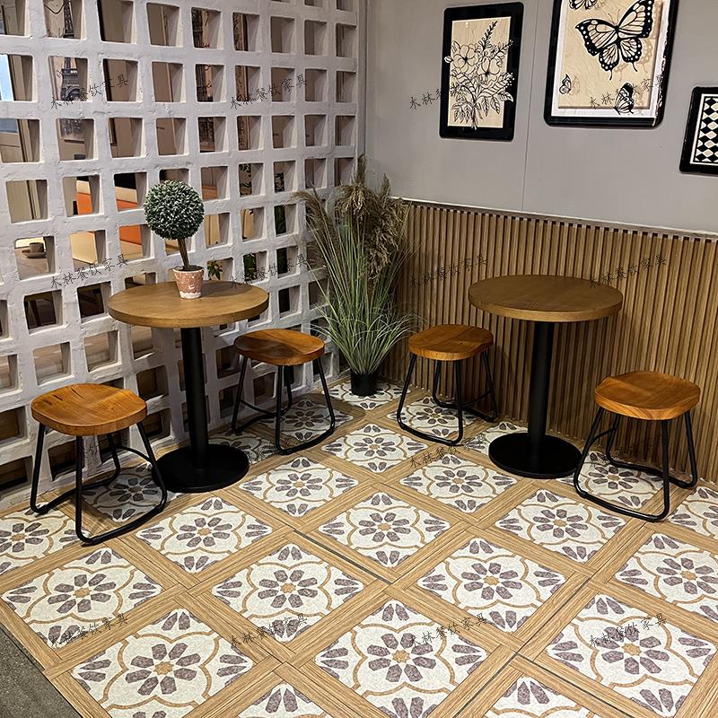 复古铁艺咖啡厅桌椅组合日料店餐厅商用圆桌简约甜品店奶茶店桌子