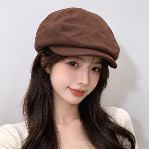 秋冬麂皮绒前进帽女百搭