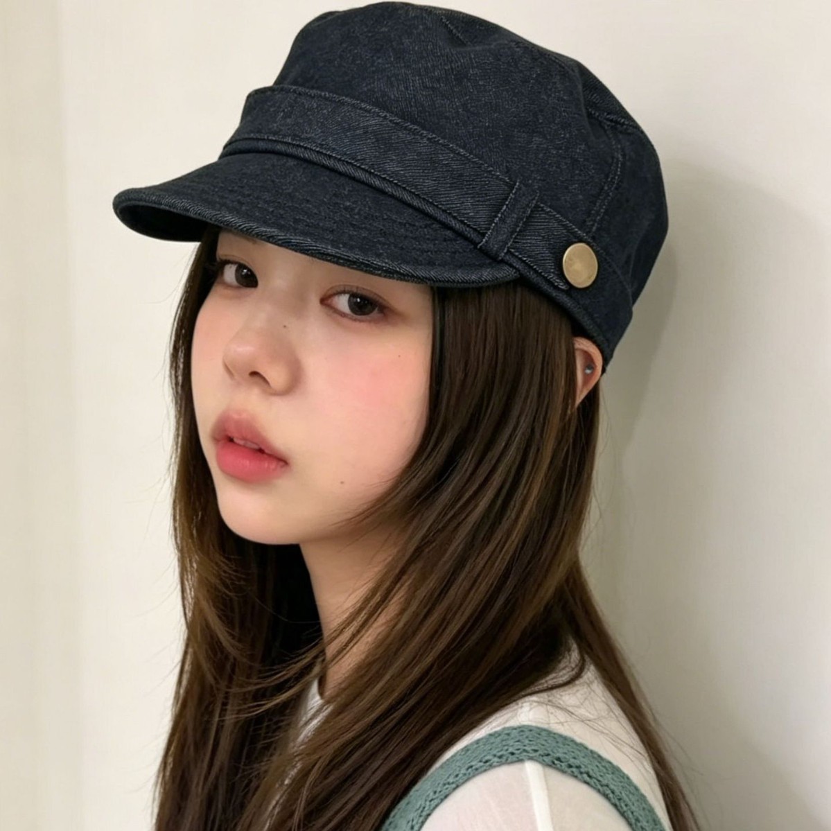 复古平顶鸭舌帽女金属扣