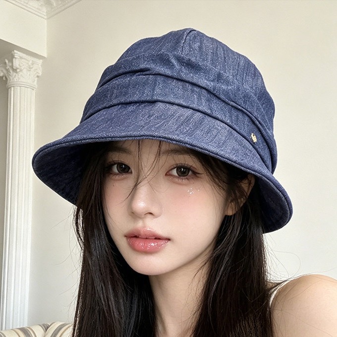 复古蓝牛仔褶皱显脸小鸭舌帽女