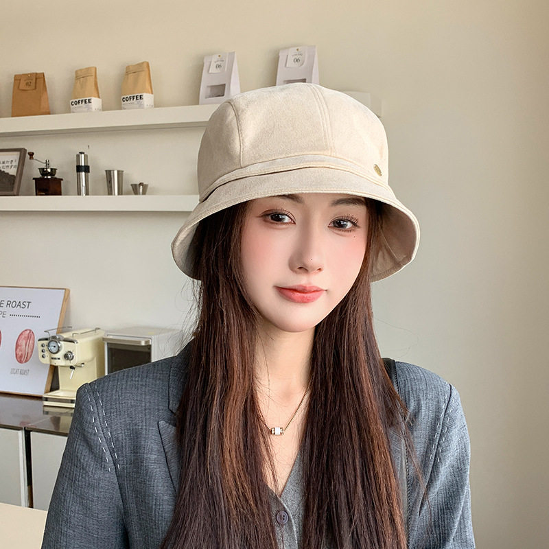 秋冬麂皮绒渔夫帽女显脸小百搭