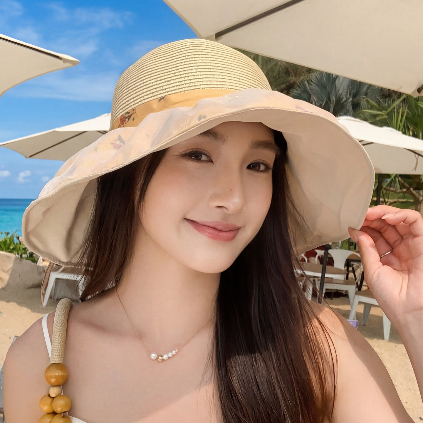 夏季防晒大檐蝴蝶结渔夫帽女