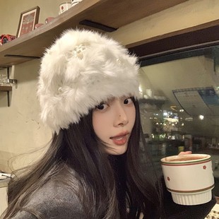 兔毛帽子女冬天时尚 珍珠加厚保暖可爱针织毛线帽 潮百搭秋冬季