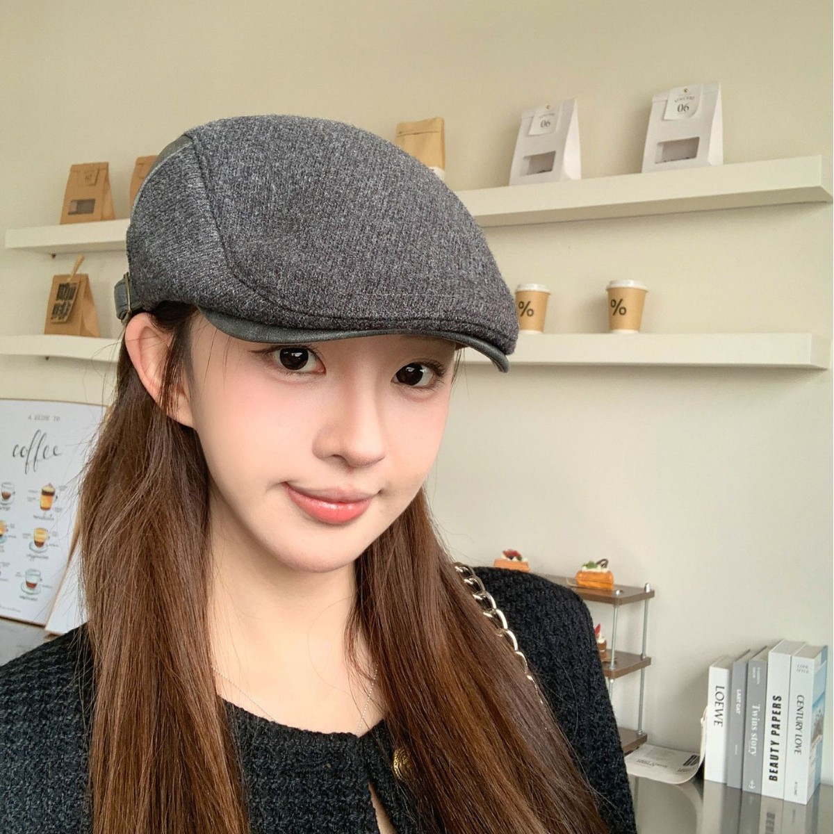 复古藏蓝牛仔美式报童帽情侣款