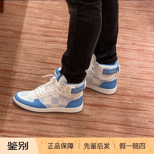 LV路易威登男士Rivoli蓝色拼白色棋盘格高帮运动鞋124375二手闲置