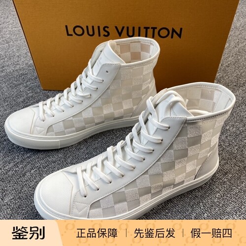 Louis Vuitton/路易威登白色透明棋盘格高帮板鞋 114763二手闲置