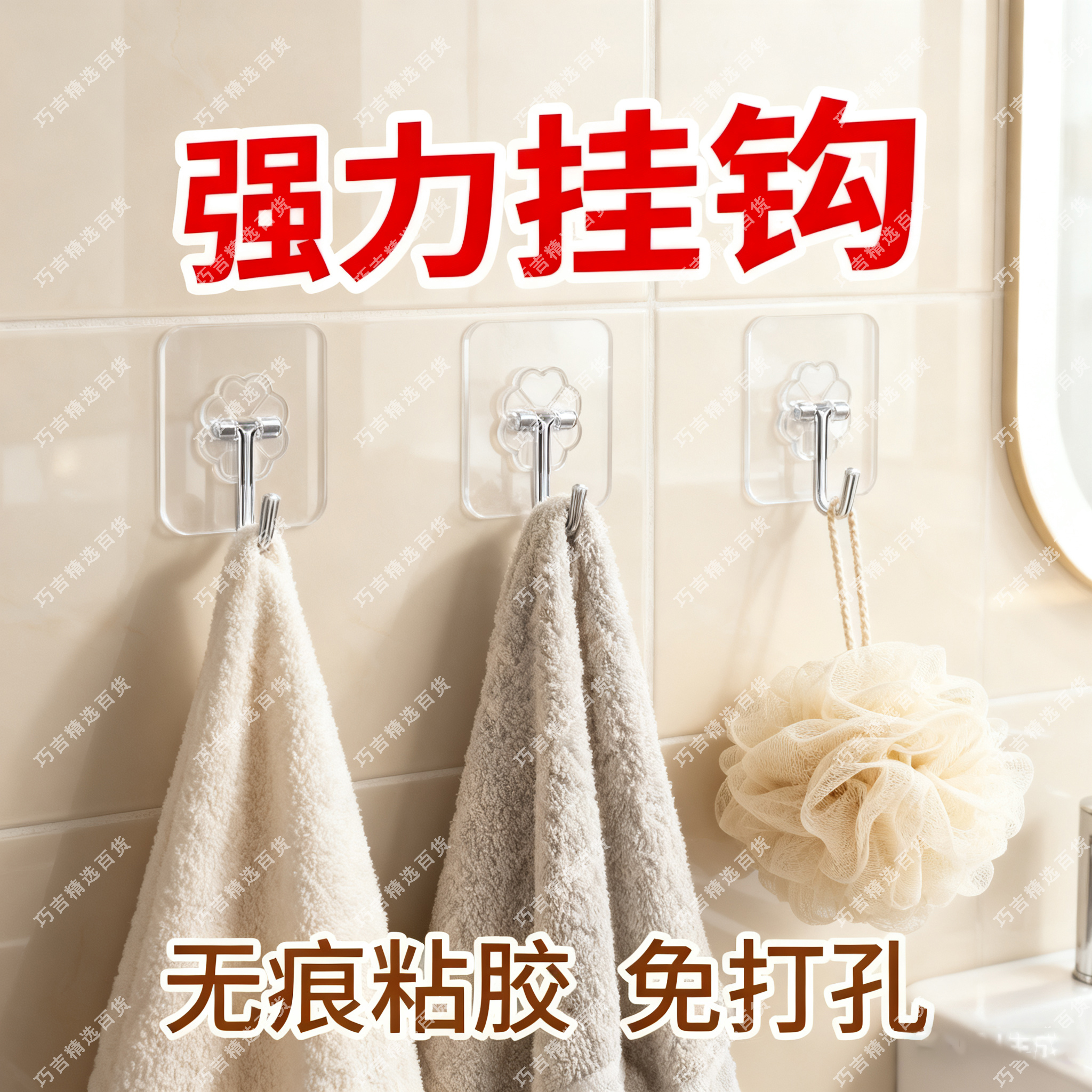 免打孔无痕强力挂钩贴厨房卫生间门后学生宿舍墙上挂衣服自粘胶粘