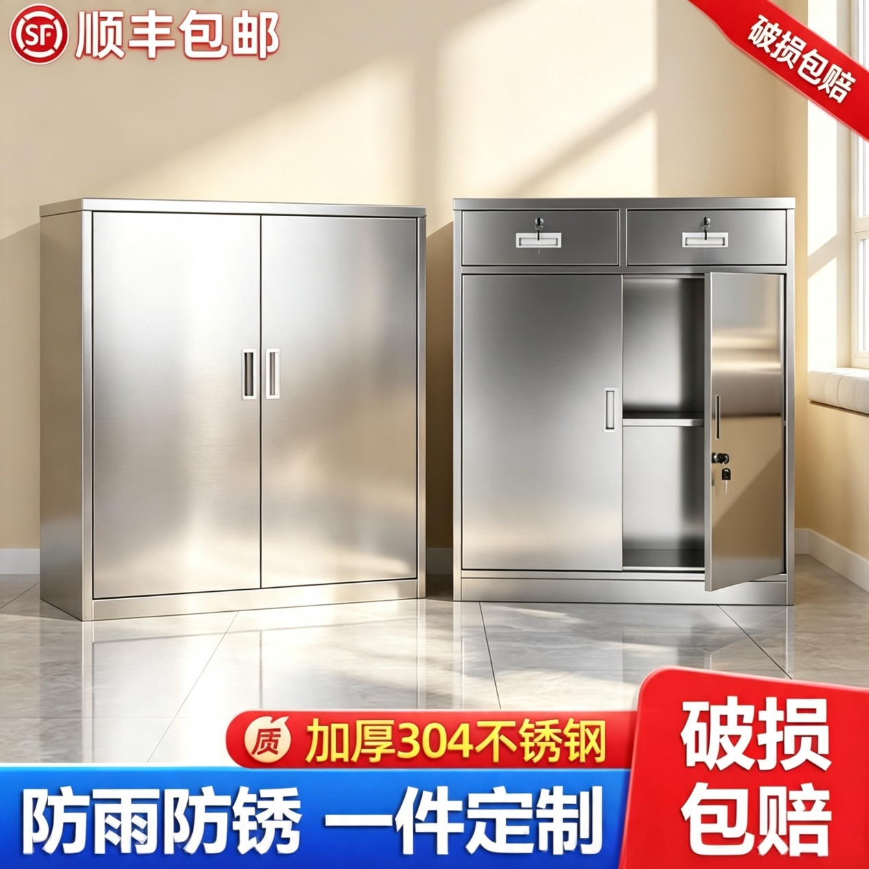 304不锈钢带锁双开门文件柜图片