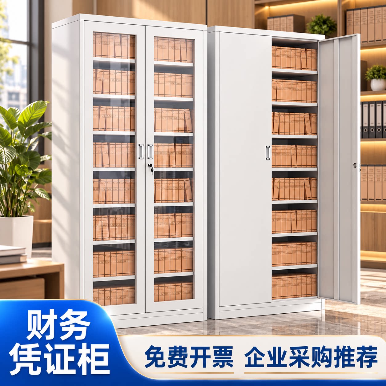 会计财务凭证柜钢制通玻文件资料合同专用档案柜办公室铁皮储物柜