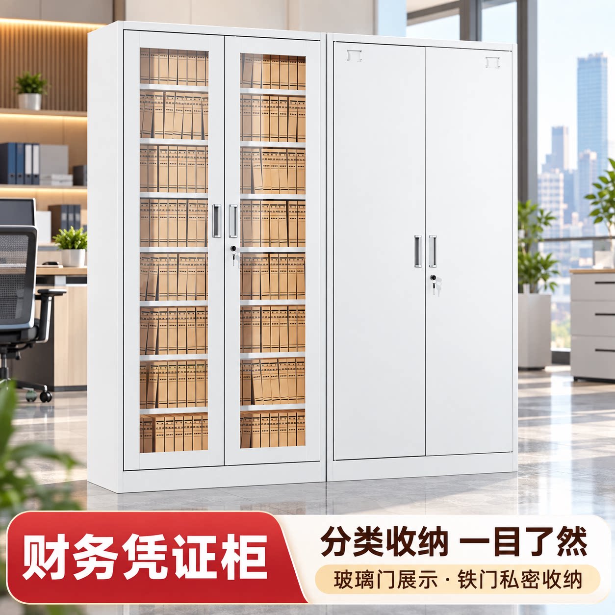 会计财务凭证柜办公室置物文件柜加厚钢制通玻资料专用档案文件柜