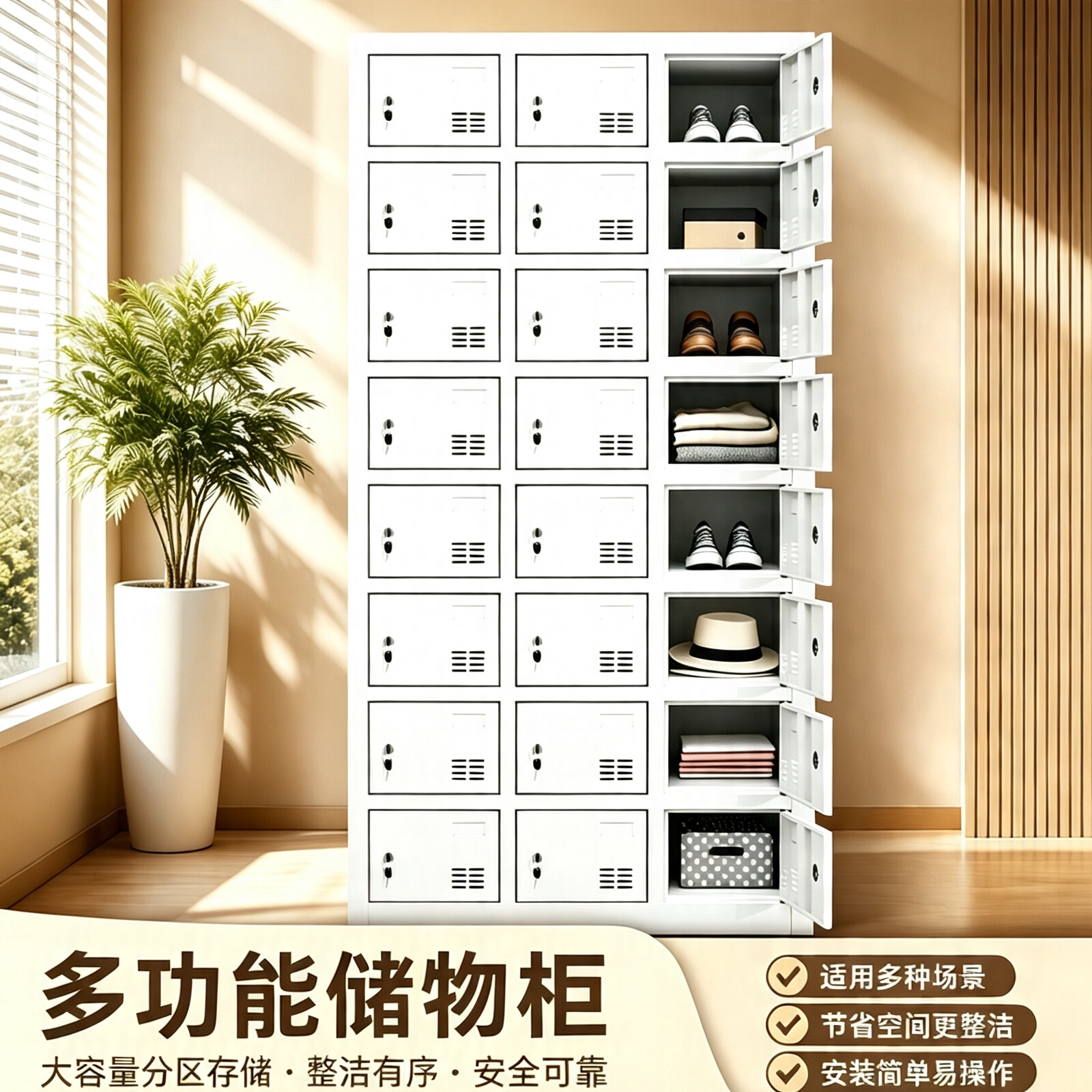铁皮24门更衣柜车间鞋柜工厂碗柜员工储物柜带锁多门手机柜子