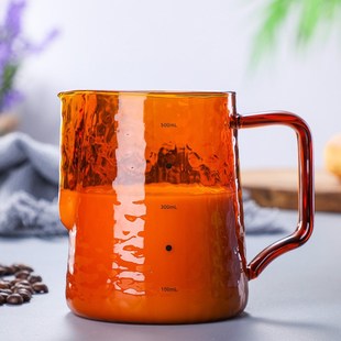 茶壶奶茶店用品尖嘴刻度拉花缸 玻璃色彩拉花杯奶泡杯咖啡拉花式