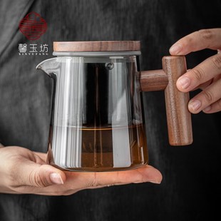玻璃泡茶壶木把家用茶具套装 馨玉坊日式 茶水分离过滤煮茶壶小型