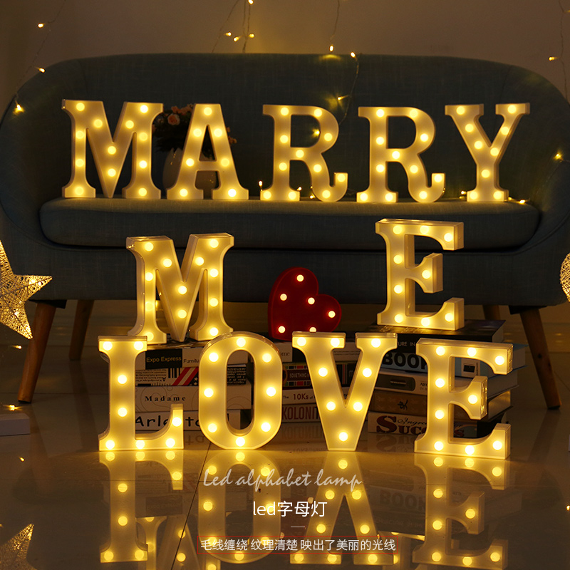 led字母灯生日布置创意用品车后备箱26个英文浪漫marry me求婚灯