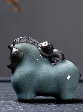 马上封侯拜相茶宠陶瓷礼品大象猴子汝窑青瓷茶玩养爱招财