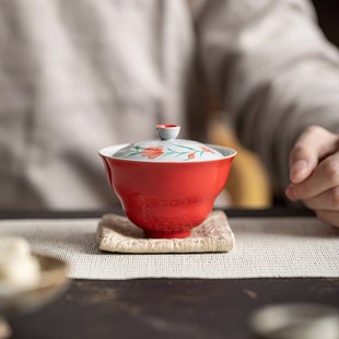 茶具 釉下彩手绘葫芦盖碗茶杯家用单个陶瓷泡茶器功夫茶碗带盖中式