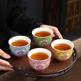 中式 创意珐琅彩茶杯个性 主人杯品茗杯家用单杯功夫茶具泡茶杯茶碗