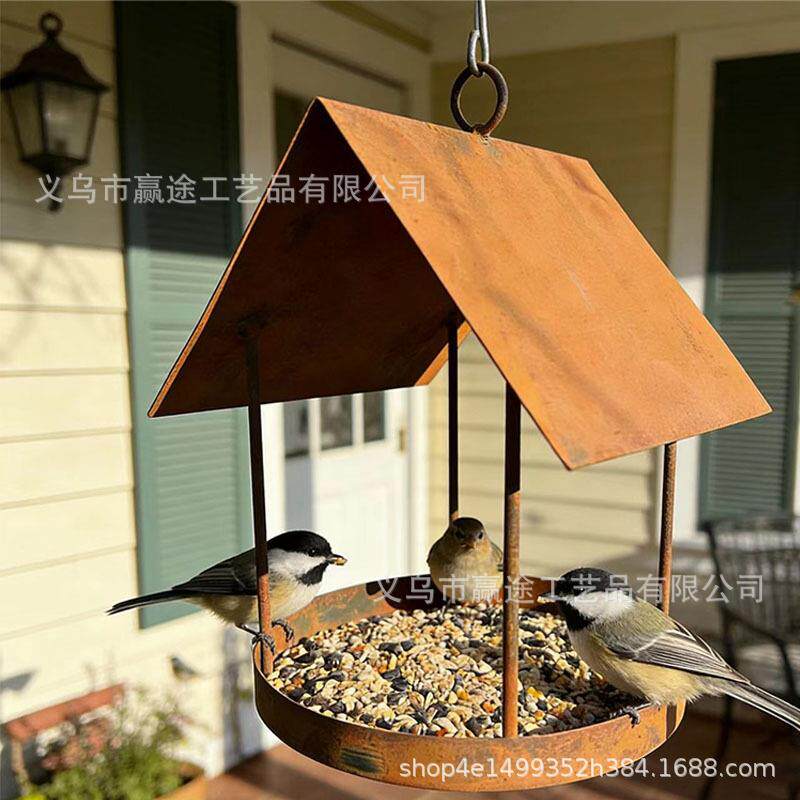新品做旧铁艺喂鸟器户外庭