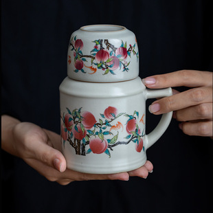 九桃五福陶瓷旅行便携保温杯茶具家用复古暖壶焖茶壶泡茶功夫茶具