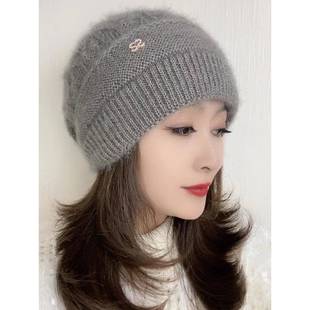 帽子遮白发的头饰新款2025松鼠绒双层针织时尚百搭妈妈堆堆帽女士