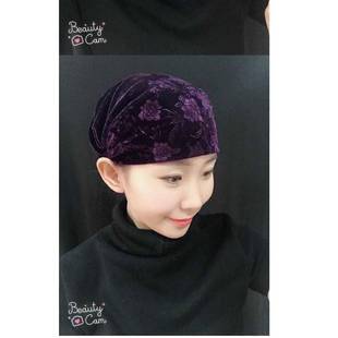 帽子遮白发的头饰新款冬季穆丝林头巾女回民打底帽中老年金丝绒奶