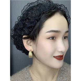 帽子遮白发的头饰新款蕾丝帽美人帽花边假发帽中老年妈妈帽包头帽