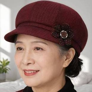 帽子遮白发的头饰新款中老年时装老人奶奶妈妈贝雷帽春秋休闲布帽