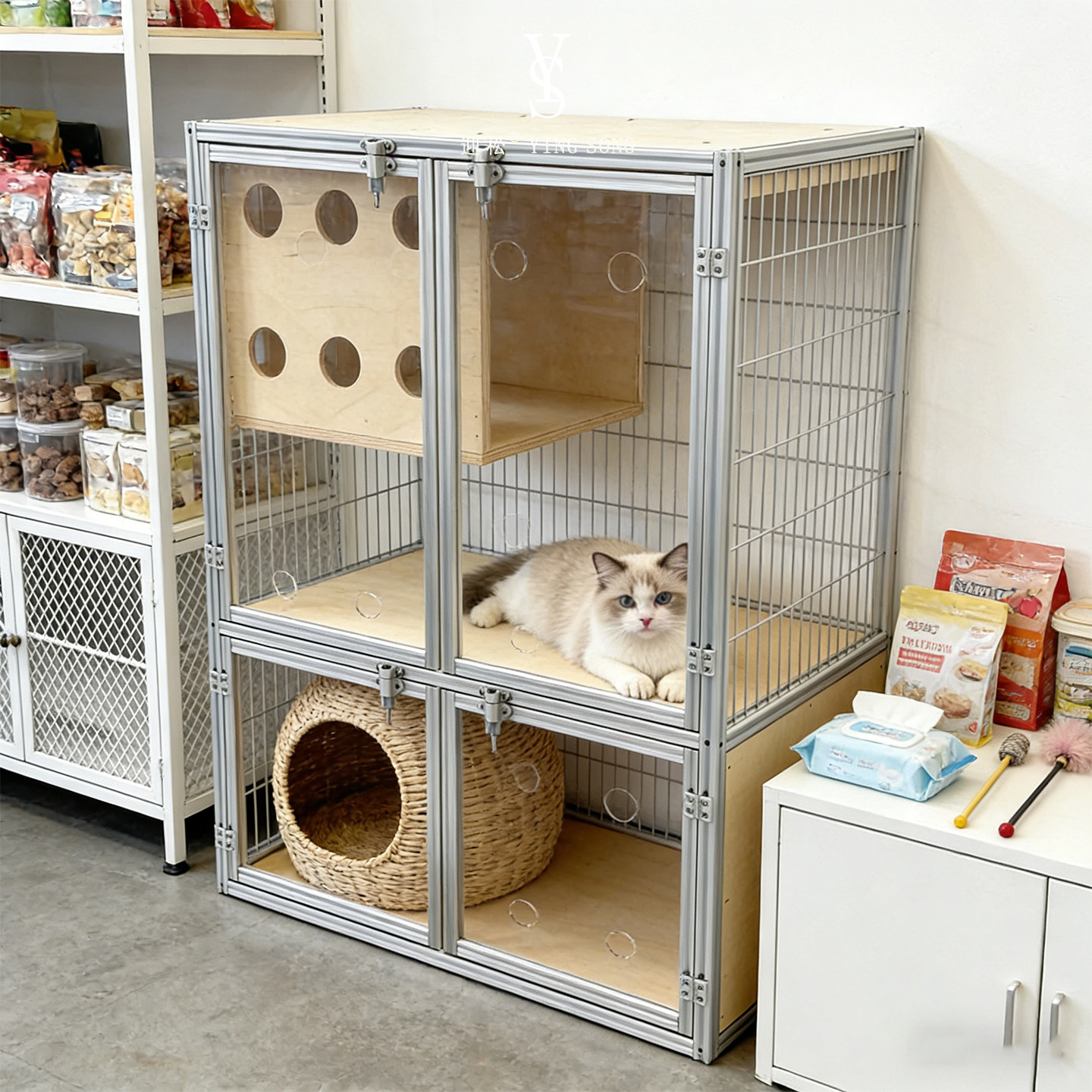 迎松多层透明网格猫笼子双层猫别墅带猫窝宠物笼子简约耐用可定制