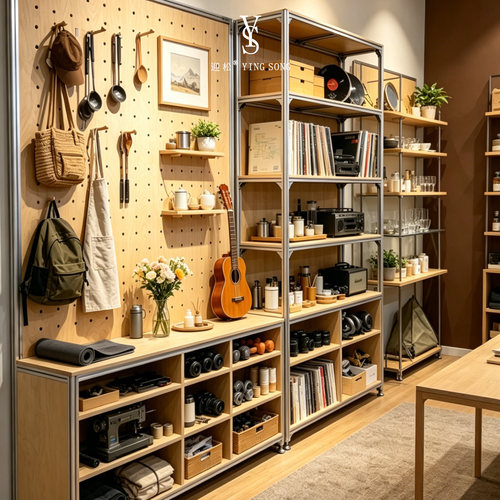 原木铝型材洞洞板展架工作室收纳柜文创店铺样品自由组合陈列货架