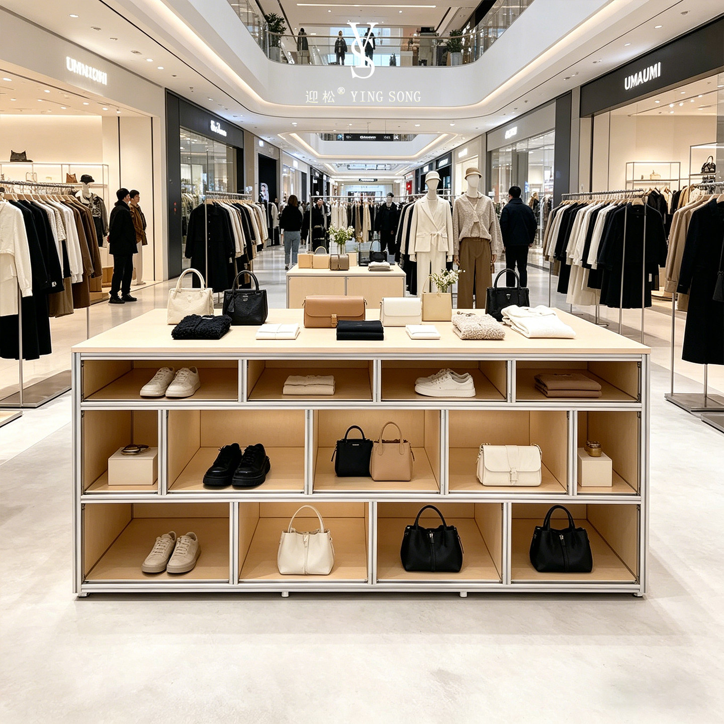 金属实木质多层展示地台商用服装店手袋鞋子陈列架收纳底座展示架图片