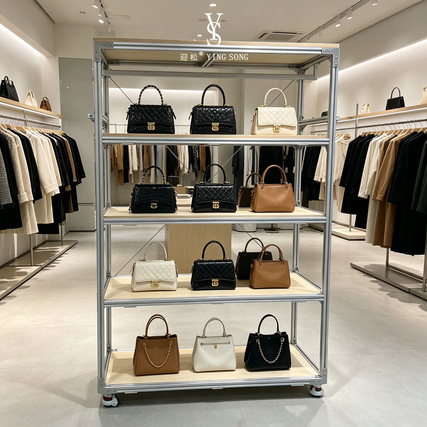 女装店移动陈列货架铝型材多层置物架箱包鞋品落地展示柜可定制