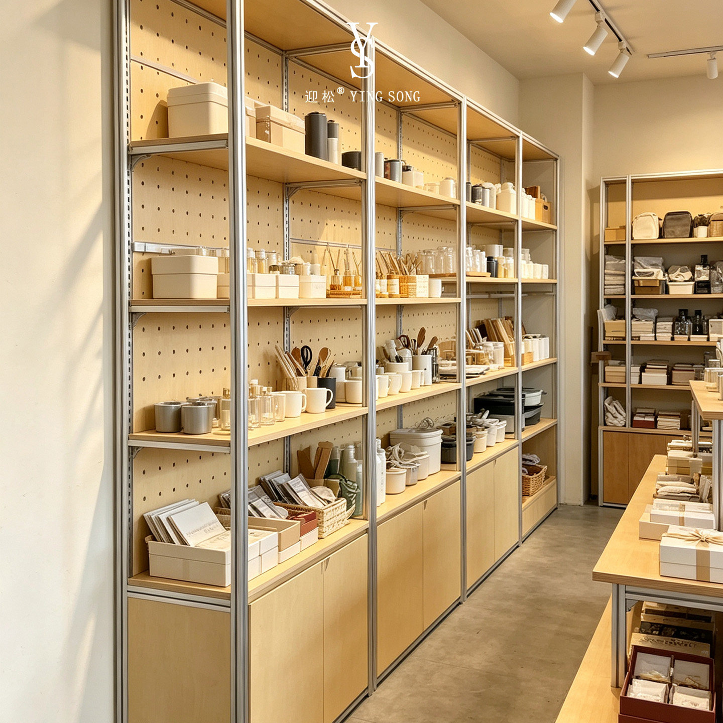 落地多层洞洞板货架 文创杂货铺餐具礼品陈列柜铝木组合展示架子